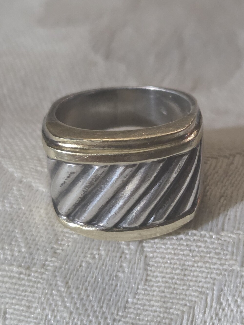 David Yurman Thoroughbred Cigar Band Ring, SS & 14k, Size 7